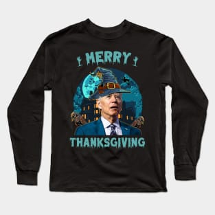 Funny Joe Biden Confused Merry Thanksgiving For Halloween Long Sleeve T-Shirt